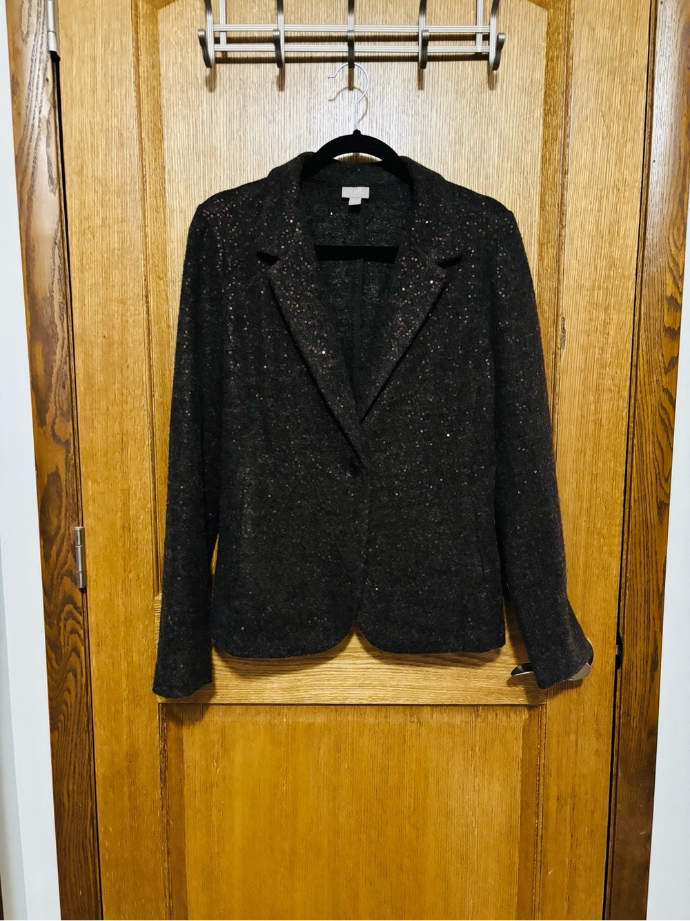 Vintage J. Jill Brown Sequin Blazer Jacket Subtle Shimmer Textured Size L - Picture 2 of 3